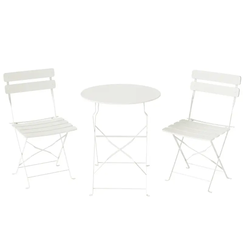 Conjunto de Jardín Plegable con 2 Sillas Plegables Mesa Redonda Estructura Metálica Electrofórica para Balcón Crema