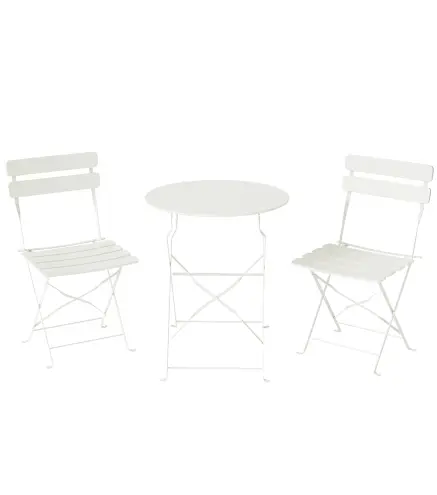 Conjunto de Jardín Plegable con 2 Sillas Plegables Mesa Redonda Estructura Metálica Electrofórica para Balcón Crema