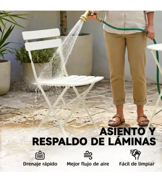 Conjunto de Jardín Plegable con 2 Sillas Plegables Mesa Redonda Estructura Metálica Electrofórica para Balcón Crema