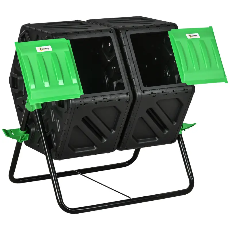 Compostador Giratorio 130L Contenedor Compostaje Doble Cámara Aberturas de Ventilación Patas de Acero 67x60x77 cm Negro Compostador Giratorio 130L Contenedor Compostaje Doble Cámara Aberturas de Ventilación Patas de Acero 67x60x77 cm Negro