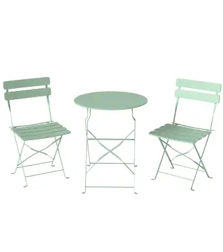 Conjunto de Jardín Plegable con 2 Sillas Plegables Mesa Redonda Estructura Metálica Electrofórica para Balcón Verde