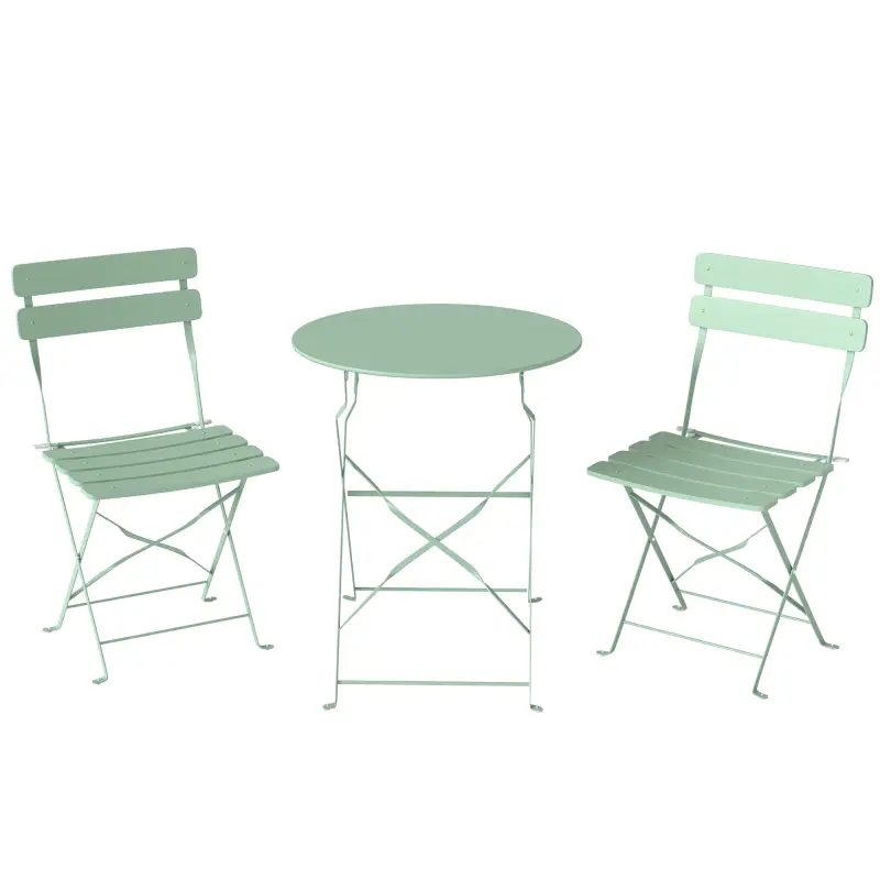 Conjunto de Jardín Plegable con 2 Sillas Plegables Mesa Redonda Estructura Metálica Electrofórica para Balcón Verde