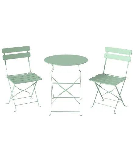 Conjunto de Jardín Plegable con 2 Sillas Plegables Mesa Redonda Estructura Metálica Electrofórica para Balcón Verde