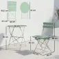 Conjunto de Jardín Plegable con 2 Sillas Plegables Mesa Redonda Estructura Metálica Electrofórica para Balcón Verde
