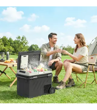 Nevera Portátil Eléctrica 49L con Compresor Doble Zona Control por App Ruedas Asa Telescópica -20℃ a 20℃ y Puerto USB