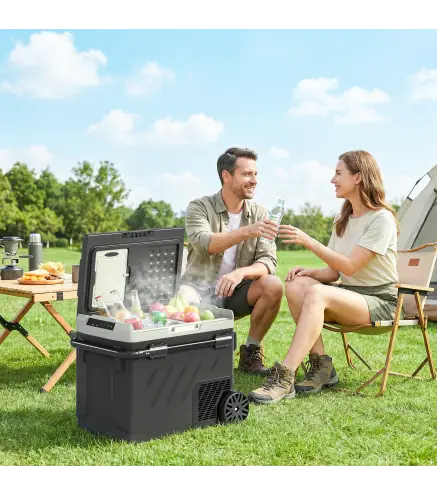 Nevera Portátil Eléctrica 49L con Compresor Doble Zona Control por App Ruedas Asa Telescópica -20℃ a 20℃ y Puerto USB