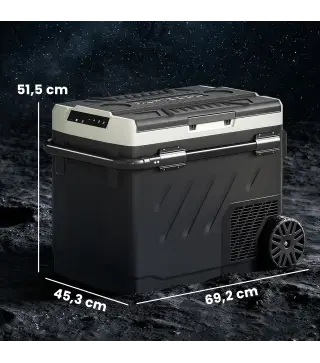 Nevera Portátil Eléctrica 49L con Compresor Doble Zona Control por App Ruedas Asa Telescópica -20℃ a 20℃ y Puerto USB