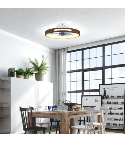 Ventilador de Techo con Luz LED 40 W Motor DC Reversible Mando a Distancia 6 Velocidades 3 Colores Temporizador Teca