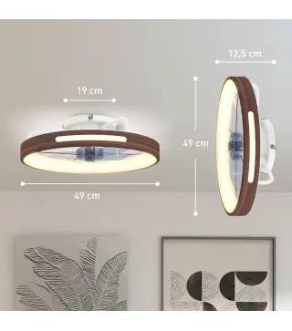 Ventilador de Techo con Luz LED 40 W Motor DC Reversible Mando a Distancia 6 Velocidades 3 Colores Temporizador Teca