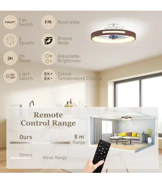 Ventilador de Techo con Luz LED 40 W Motor DC Reversible Mando a Distancia 6 Velocidades 3 Colores Temporizador Teca