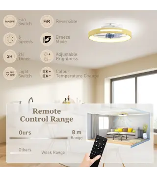 Ventilador de Techo con Luz LED 40 W Motor DC Reversible Mando a Distancia 6 Velocidades 3 Colores Temporizador Natural