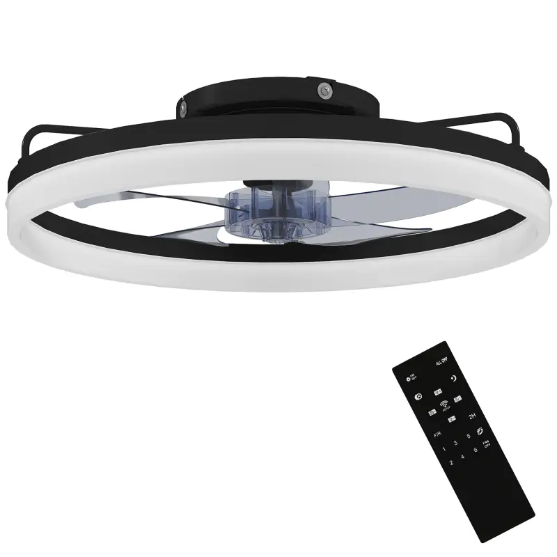 Ventilador de Techo con Luz LED 40 W Motor DC Reversible Mando a Distancia 6 Velocidades 3 Colores Temporizador Negro