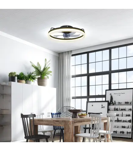 Ventilador de Techo con Luz LED 40 W Motor DC Reversible Mando a Distancia 6 Velocidades 3 Colores Temporizador Negro