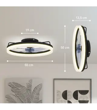 Ventilador de Techo con Luz LED 40 W Motor DC Reversible Mando a Distancia 6 Velocidades 3 Colores Temporizador Negro