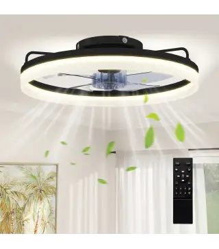 Ventilador de Techo con Luz LED 40 W Motor DC Reversible Mando a Distancia 6 Velocidades 3 Colores Temporizador Negro