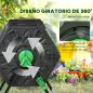 Compostador Giratorio 130L Contenedor Compostaje Doble Cámara Aberturas de Ventilación Patas de Acero 67x60x77 cm Negro