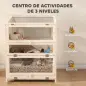 Jaula para Hámster de Madera de 3 Niveles con Bebederos Casetas Balancines Bandeja Extraíble y Tapas Abatibles Natural
