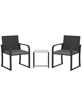 Conjunto de Muebles de Jardín de Ratán Sintético con 2 Sillas con Cojines y Mesa con Tablero de Vidrio Gris
