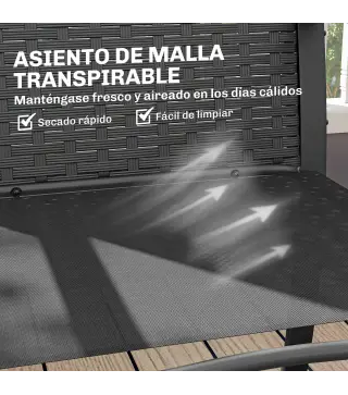 Conjunto de Muebles de Jardín de Ratán Sintético con 2 Sillas con Cojines y Mesa con Tablero de Vidrio Gris