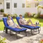 Set de 2 Tumbonas Plegables con Reposacabezas Cojines Bolsillo Lateral y Respaldo Reclinable 5 Posiciones Azul