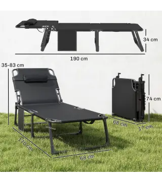 Set de 2 Tumbonas Plegables con Reposacabezas Cojines Bolsillo Lateral y Respaldo Reclinable 5 Posiciones Azul