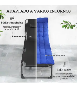 Set de 2 Tumbonas Plegables con Reposacabezas Cojines Bolsillo Lateral y Respaldo Reclinable 5 Posiciones Azul