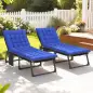 Set de 2 Tumbonas Plegables con Reposacabezas Cojines Bolsillo Lateral y Respaldo Reclinable 5 Posiciones Azul