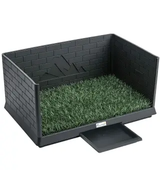 Inodoro para Perros con Césped Artificial 75x51x36,5 cm con Paredes Altas Bandeja Deslizante y Fácil de Limpiar Negro