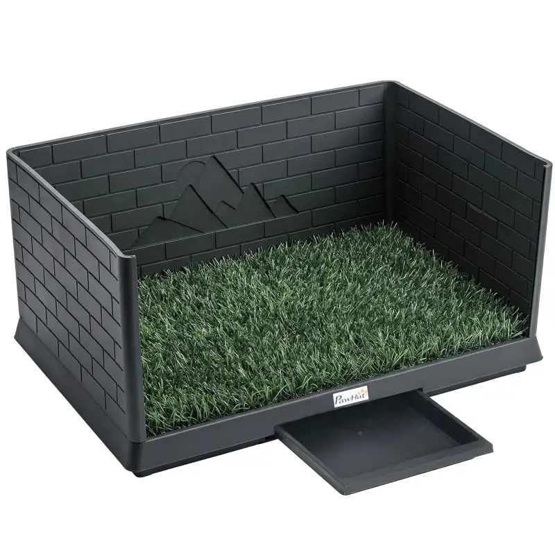Inodoro para Perros con Césped Artificial 75x51x36,5 cm con Paredes Altas Bandeja Deslizante y Fácil de Limpiar Negro