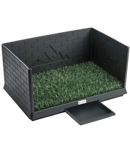 Inodoro para Perros con Césped Artificial 75x51x36,5 cm con Paredes Altas Bandeja Deslizante y Fácil de Limpiar Negro