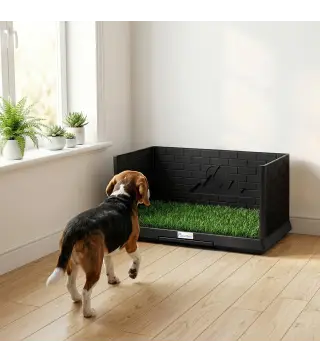 Inodoro para Perros con Césped Artificial 75x51x36,5 cm con Paredes Altas Bandeja Deslizante y Fácil de Limpiar Negro