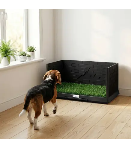 Inodoro para Perros con Césped Artificial 75x51x36,5 cm con Paredes Altas Bandeja Deslizante y Fácil de Limpiar Negro
