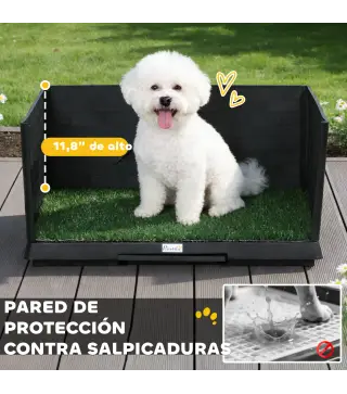 Inodoro para Perros con Césped Artificial 75x51x36,5 cm con Paredes Altas Bandeja Deslizante y Fácil de Limpiar Negro
