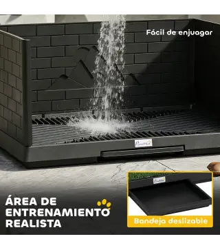 Inodoro para Perros con Césped Artificial 75x51x36,5 cm con Paredes Altas Bandeja Deslizante y Fácil de Limpiar Negro