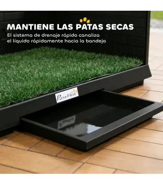 Inodoro para Perros con Césped Artificial 75x51x36,5 cm con Paredes Altas Bandeja Deslizante y Fácil de Limpiar Negro