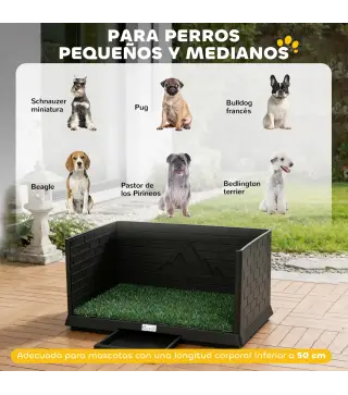 Inodoro para Perros con Césped Artificial 75x51x36,5 cm con Paredes Altas Bandeja Deslizante y Fácil de Limpiar Negro