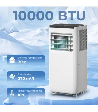 Aire Acondicionado Portátil 10.000 BTU 4 en 1 Enfriamiento Deshumidificador Ventilador con WiFi para 30 m² Blanco