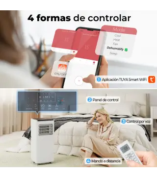Aire Acondicionado Portátil 10.000 BTU 4 en 1 Enfriamiento Deshumidificador Ventilador con WiFi para 30 m² Blanco