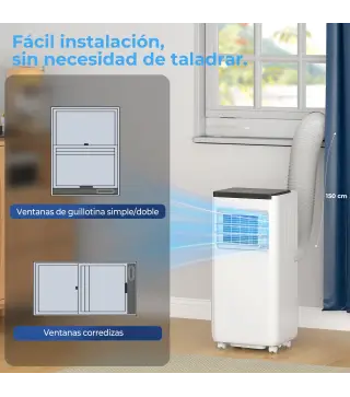 Aire Acondicionado Portátil 10.000 BTU 4 en 1 Enfriamiento Deshumidificador Ventilador con WiFi para 30 m² Blanco
