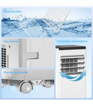 Aire Acondicionado Portátil 10.000 BTU 4 en 1 Enfriamiento Deshumidificador Ventilador con WiFi para 30 m² Blanco