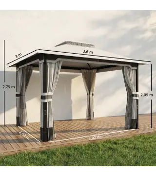 Carpa para Jardín con Techo Doble Cenador con 4 Paredes y Mosquitera para Exterior Terraza 360x300x279 cm Gris Claro