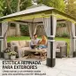 Carpa para Jardín con Techo Doble Cenador con 4 Paredes y Mosquitera para Exterior Terraza 360x300x279 cm Gris Claro