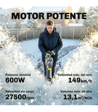 Soplador de Hojas Sin Cable 18V con 2 Baterías de 4.0Ah y Cargador Motor sin Escobillas 600W 3 Velocidades Negro