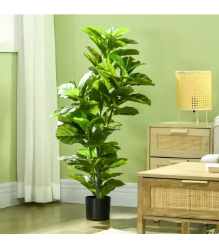 Planta Ficus Artificial 110 cm Planta Artificial con 90 Hojas Musgo y Maceta para Interior y Exterior Verde