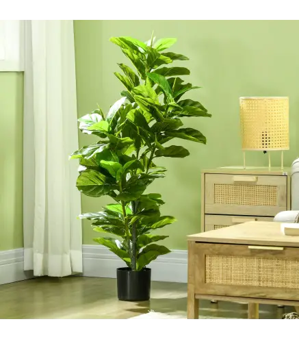 Planta Ficus Artificial 110 cm Planta Artificial con 90 Hojas Musgo y Maceta para Interior y Exterior Verde