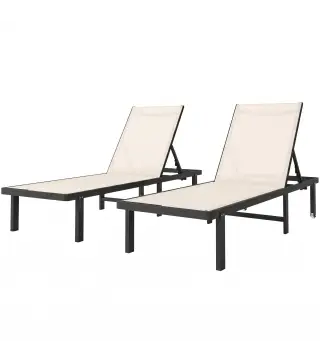 Conjunto de 2 Tumbonas Reclinables con Ruedas Respaldo Ajustable 4 Niveles Estructura de Aluminio Tela Textilene Beige