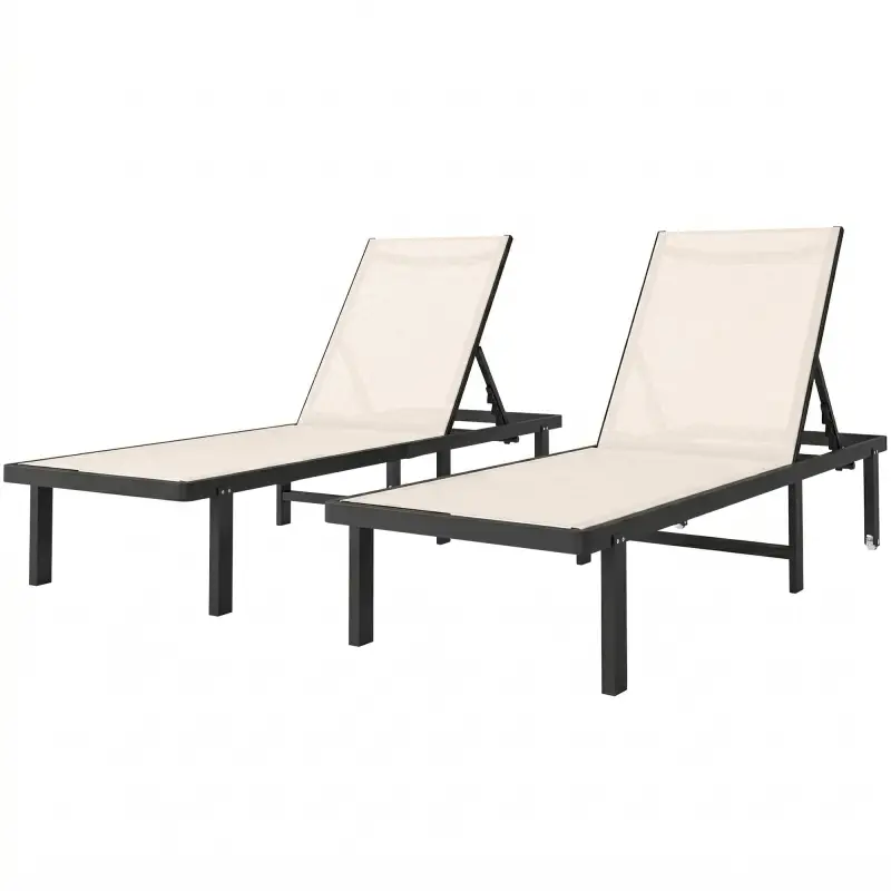 Conjunto de 2 Tumbonas Reclinables con Ruedas Respaldo Ajustable 4 Niveles Estructura de Aluminio Tela Textilene Beige