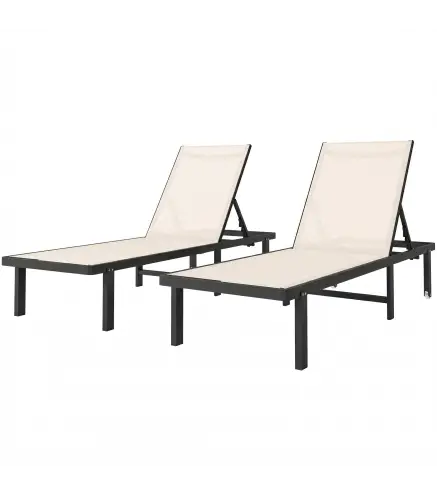 Conjunto de 2 Tumbonas Reclinables con Ruedas Respaldo Ajustable 4 Niveles Estructura de Aluminio Tela Textilene Beige