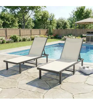 Conjunto de 2 Tumbonas Reclinables con Ruedas Respaldo Ajustable 4 Niveles Estructura de Aluminio Tela Textilene Beige