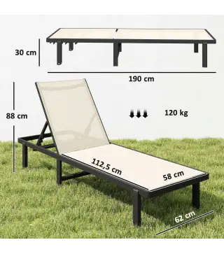 Conjunto de 2 Tumbonas Reclinables con Ruedas Respaldo Ajustable 4 Niveles Estructura de Aluminio Tela Textilene Beige